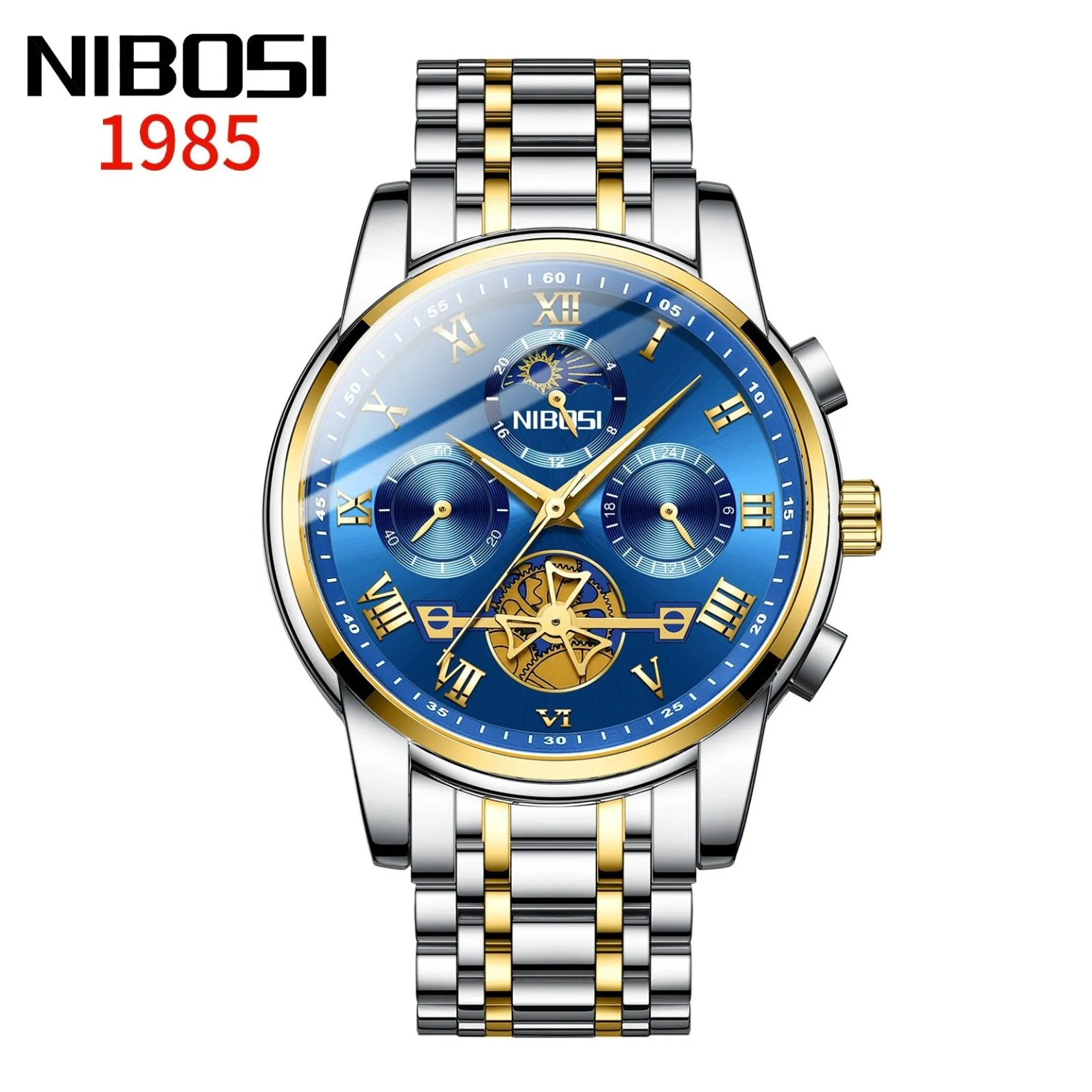NIBOSI 1985 Roman Open Chrono Bicolor / Esfera Azul