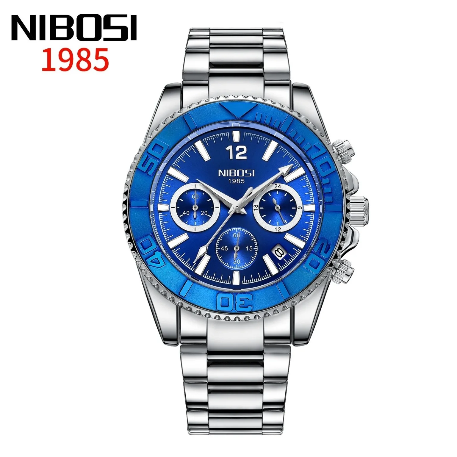 NIBOSI 1985 Racing Chronograph Plata / Esfera Azul