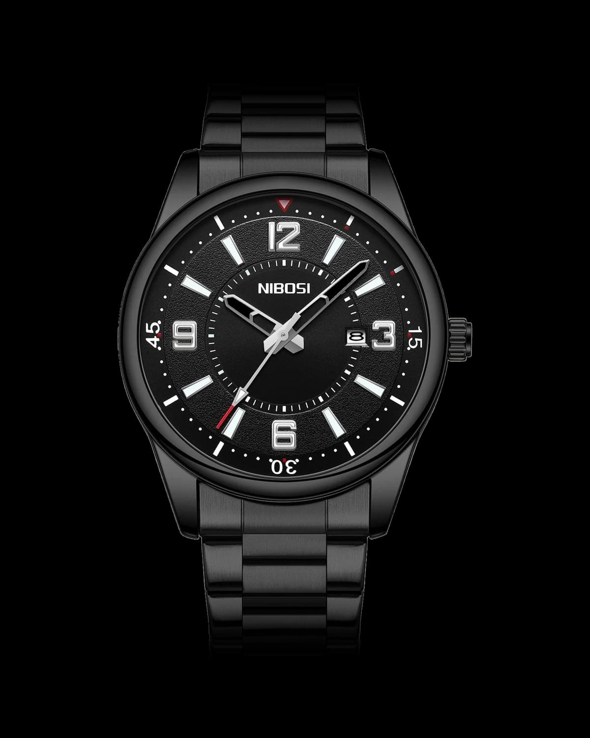 Reloj NIBOSI 1985 Aviator, negro · esfera negra — referencia NB-AVI-BKBK