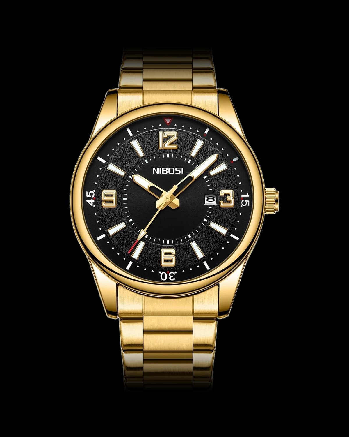Reloj NIBOSI 1985 Aviator, dorado · esfera negra — referencia NB-AVI-GDBK