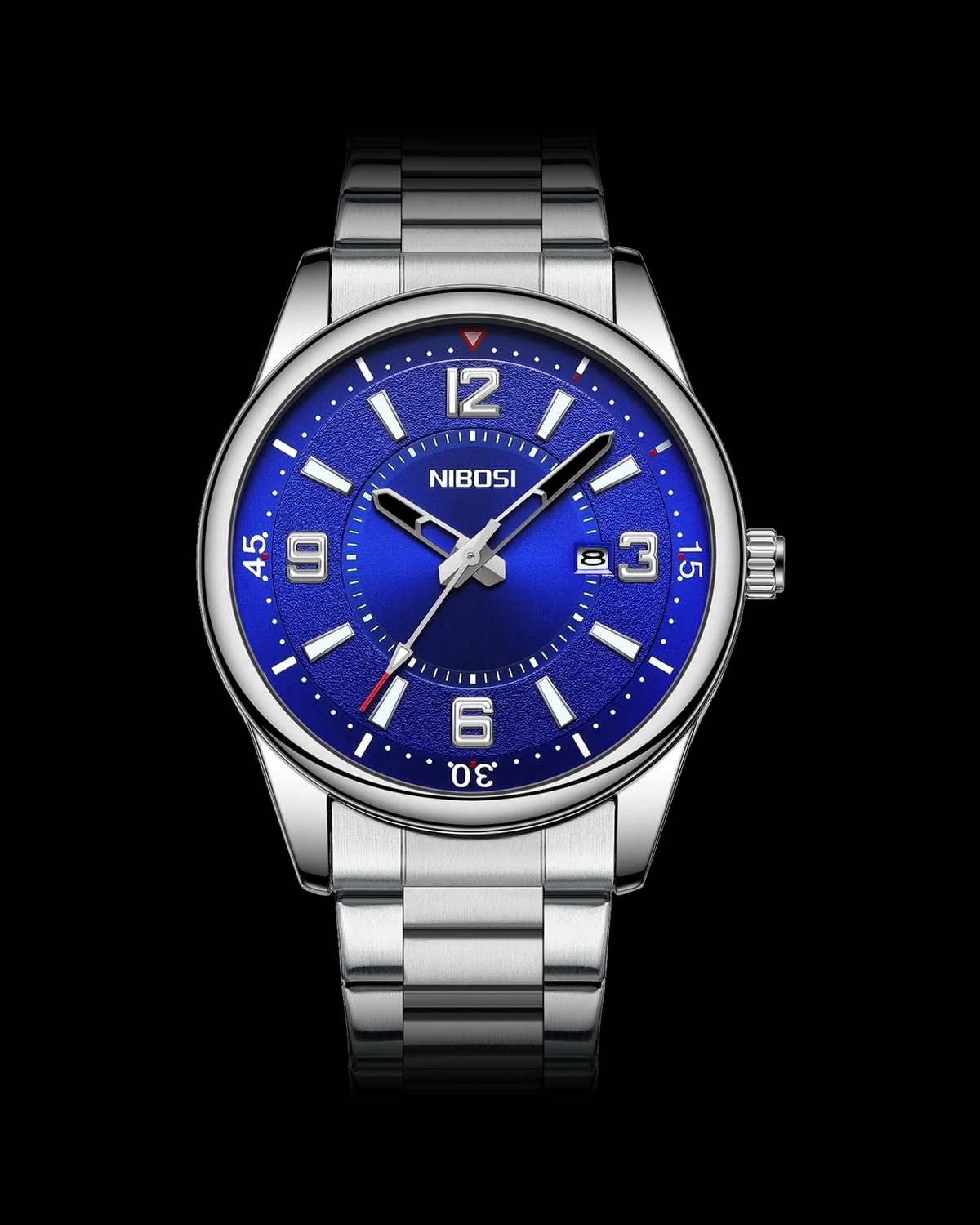 Reloj NIBOSI 1985 Aviator, acero · esfera azul — referencia NB-AVI-SVBL