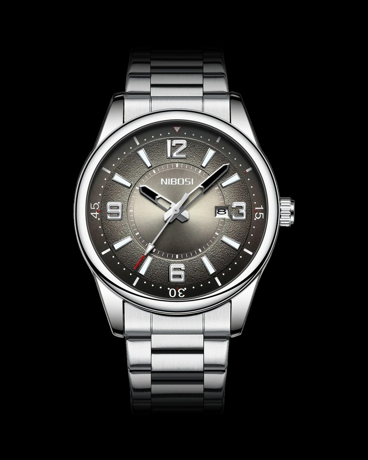 Reloj NIBOSI 1985 Aviator, acero · esfera gris — referencia NB-AVI-SVGR