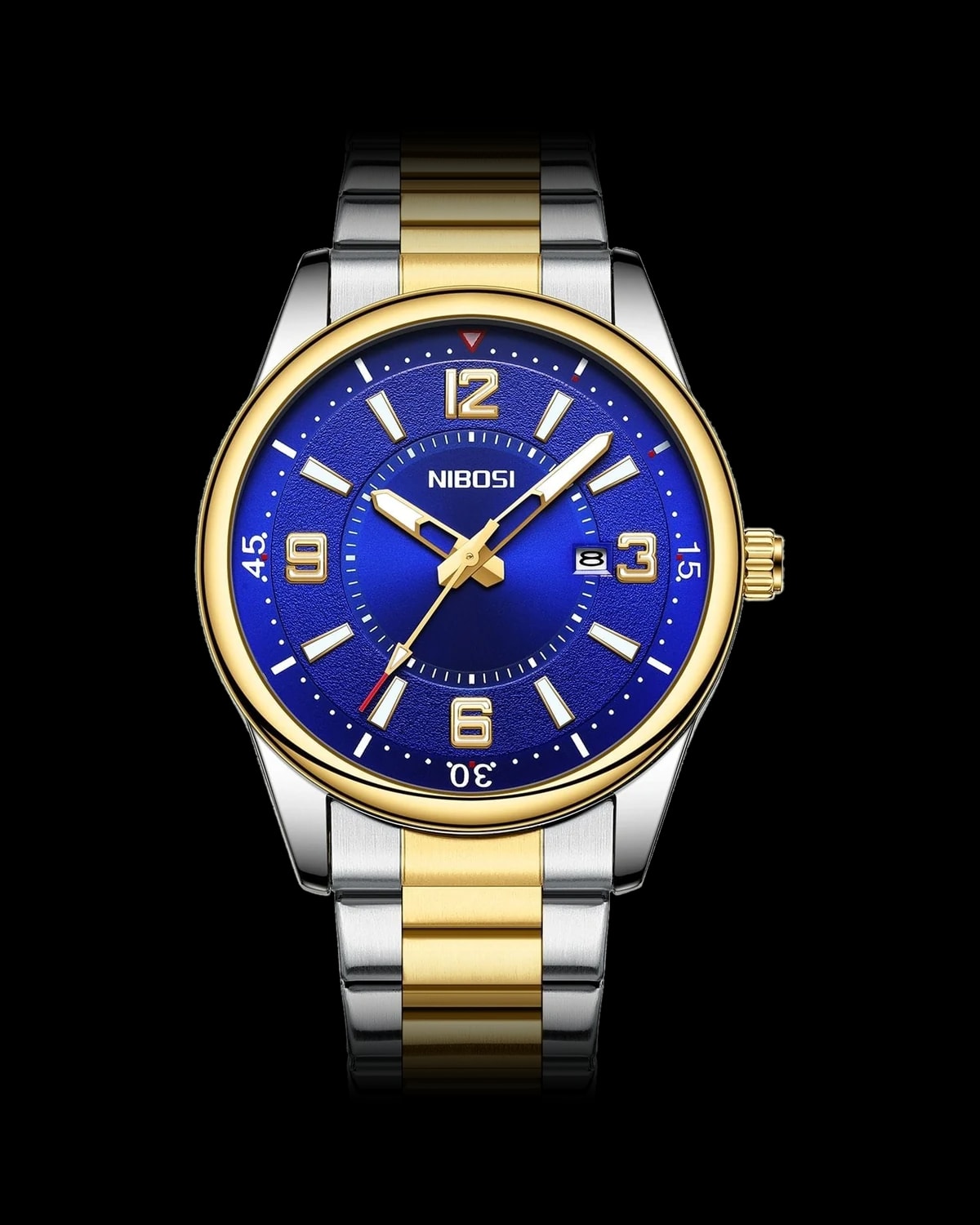 Reloj NIBOSI 1985 Aviator, bicolor · esfera azul — referencia NB-AVI-TTBL