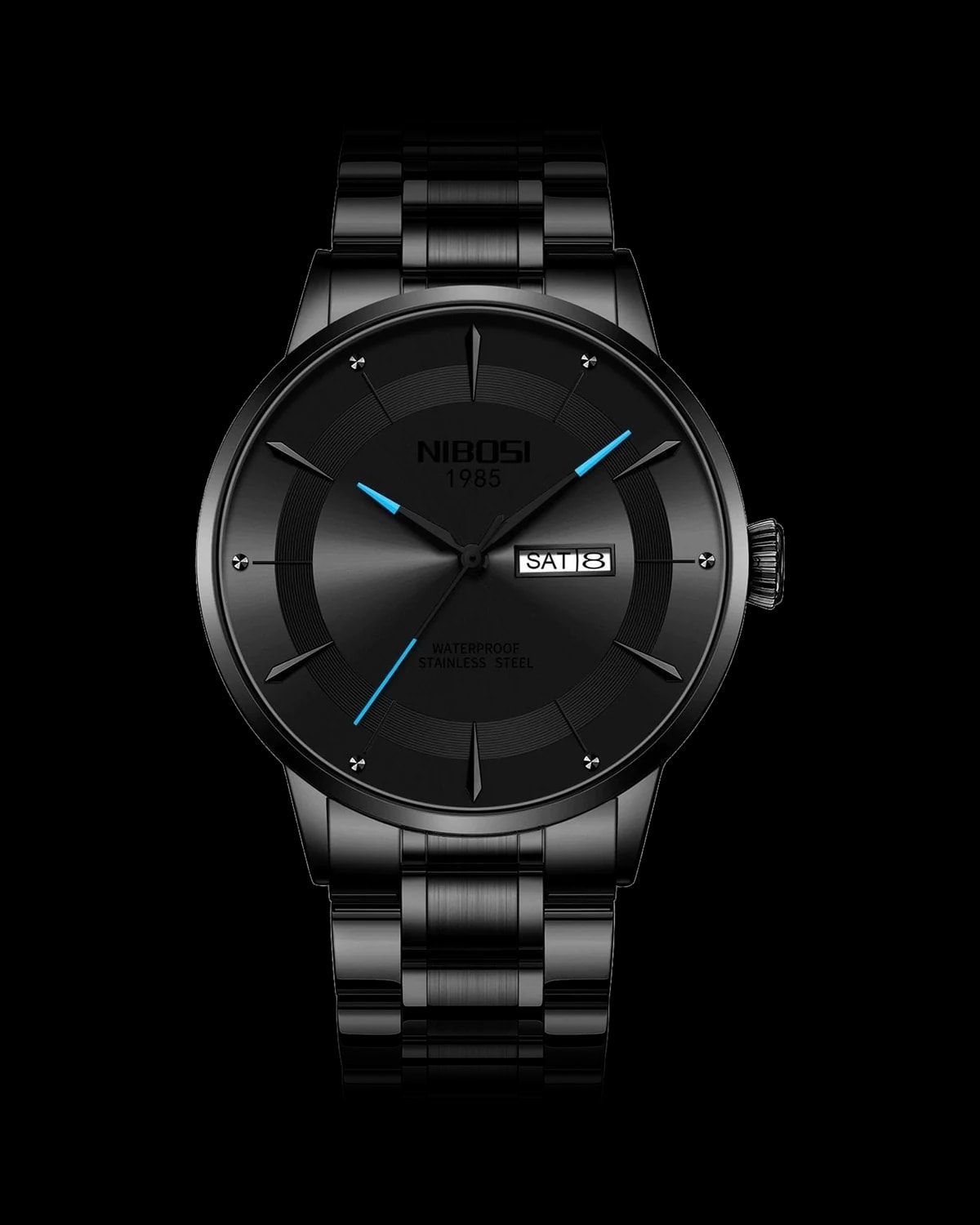 Reloj NIBOSI 1985 Elegance, negro · esfera negra — referencia NB-ELG-BKBK