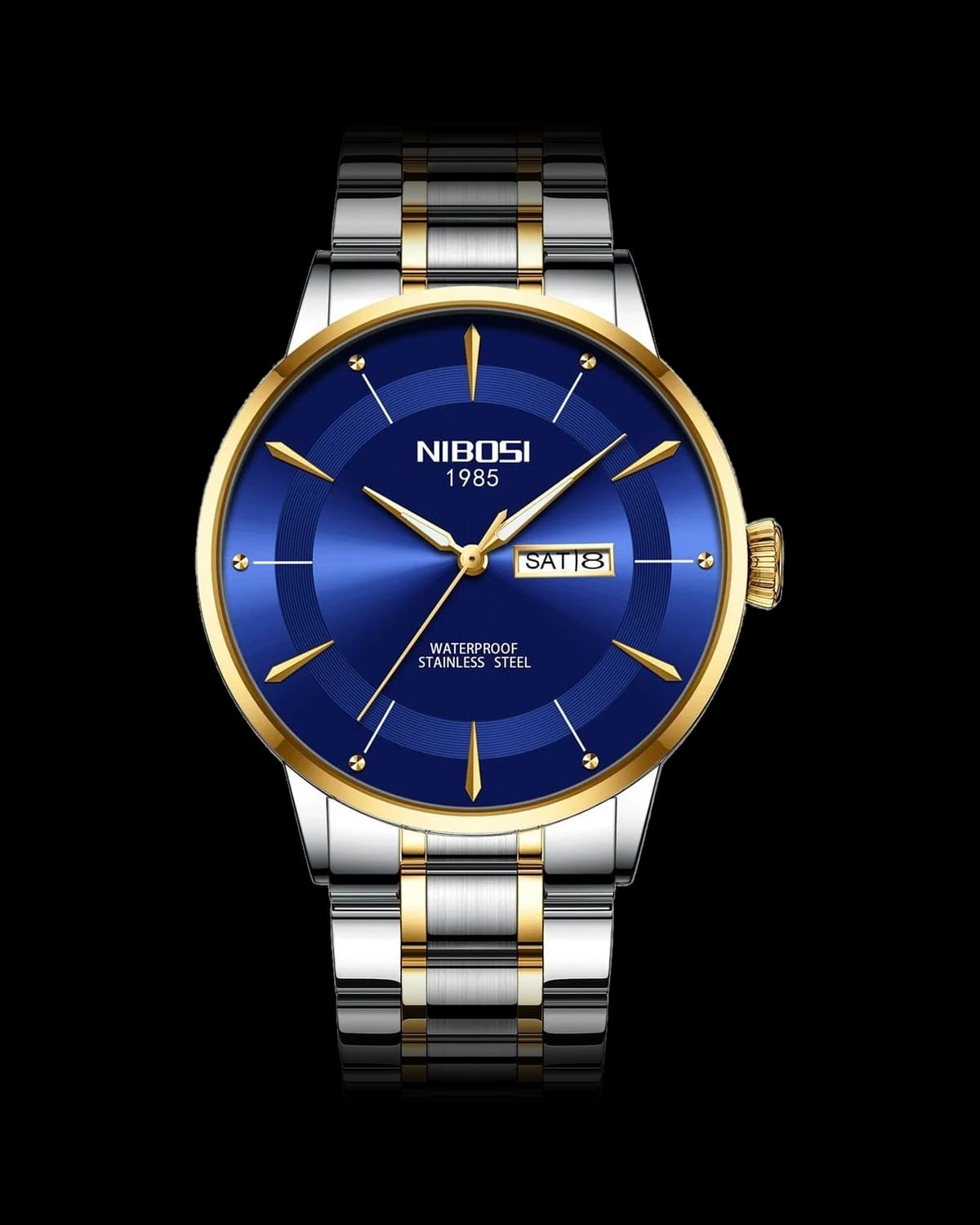 Reloj NIBOSI 1985 Elegance, bicolor · esfera azul — referencia NB-ELG-TTBL