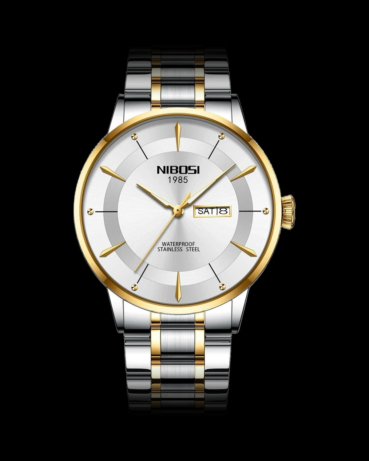 Reloj NIBOSI 1985 Elegance, bicolor · esfera blanca — referencia NB-ELG-TTWH