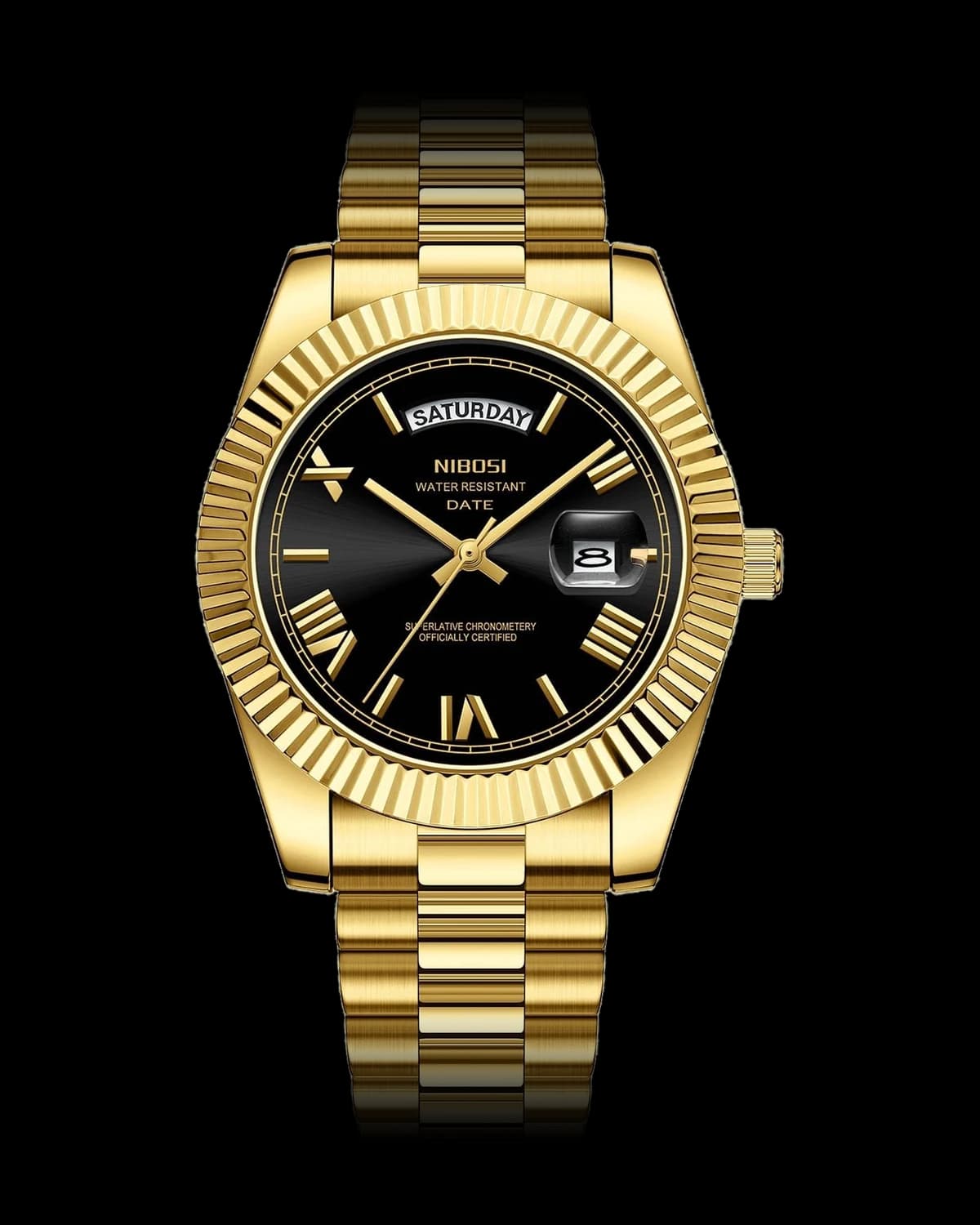 Reloj NIBOSI 1985 Imperial Clásico, dorado · esfera negra — referencia NB-IMC-GDBK