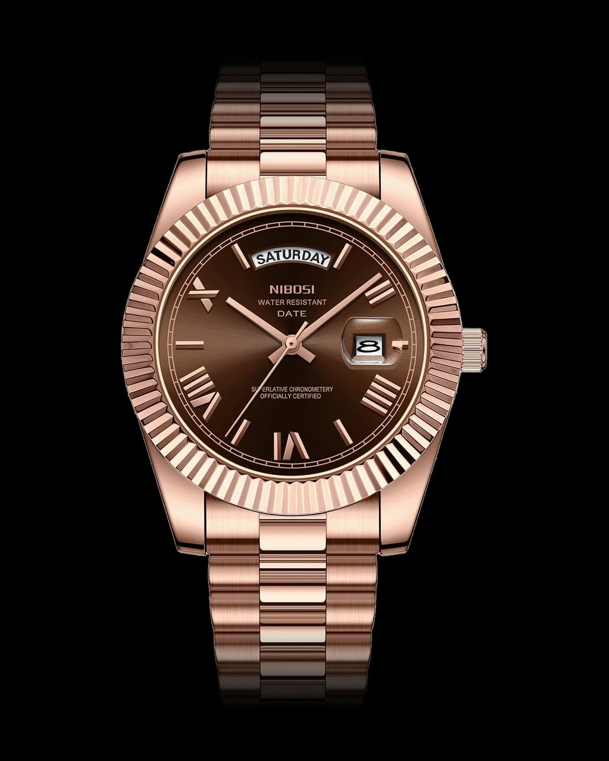 Reloj NIBOSI 1985 Imperial Clásico, oro rosa · esfera marrón — referencia NB-IMC-RGBR
