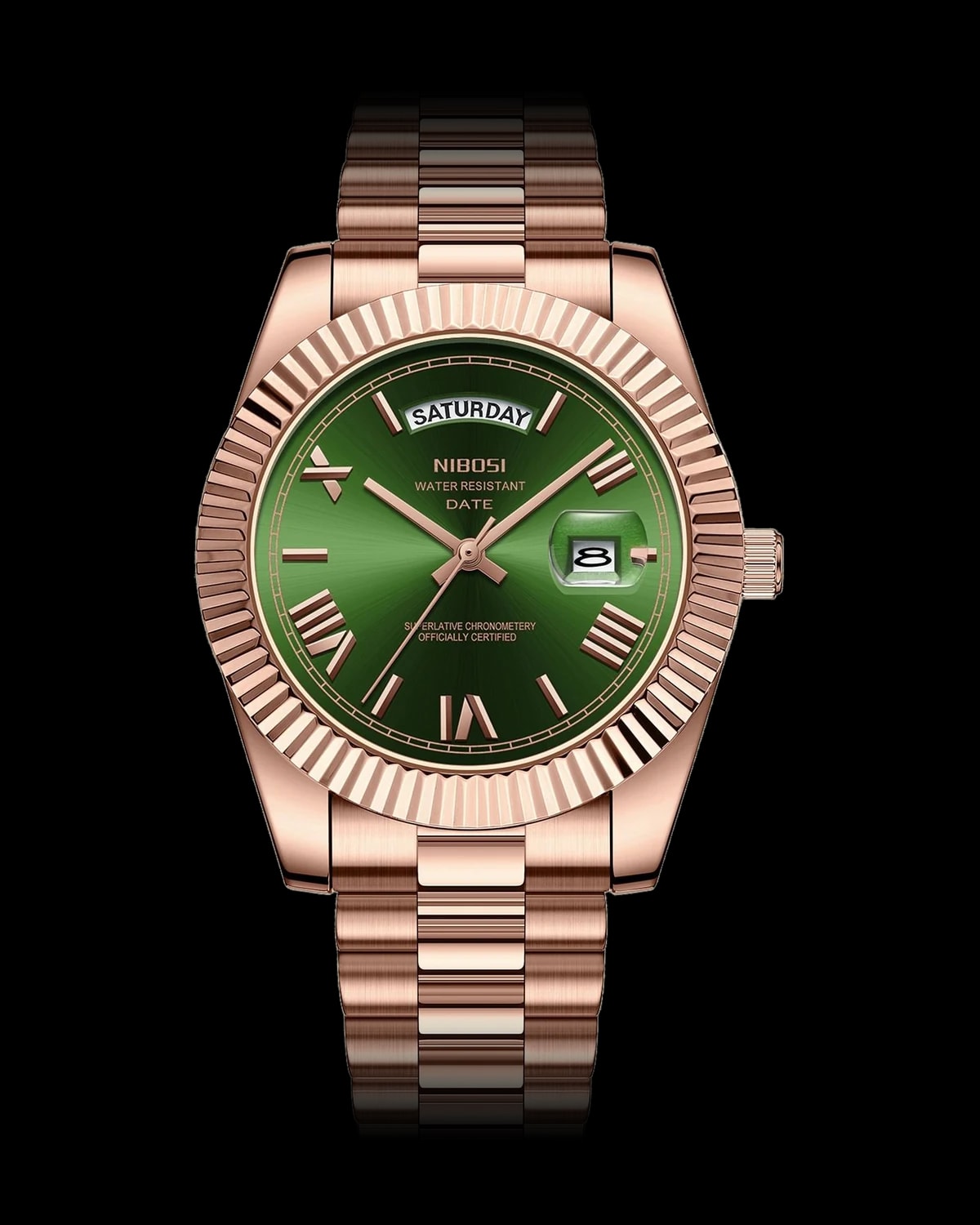 Reloj NIBOSI 1985 Imperial Clásico, oro rosa · esfera verde — referencia NB-IMC-RGGN