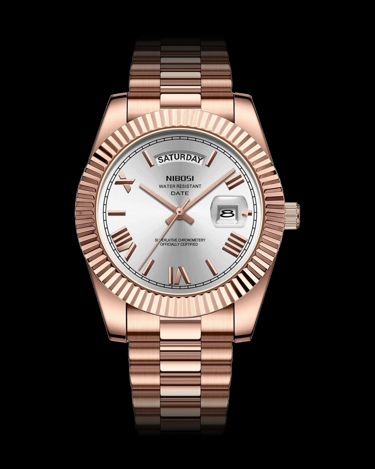Reloj NIBOSI 1985 Imperial Clásico, oro rosa · esfera blanca — referencia NB-IMC-RGWH