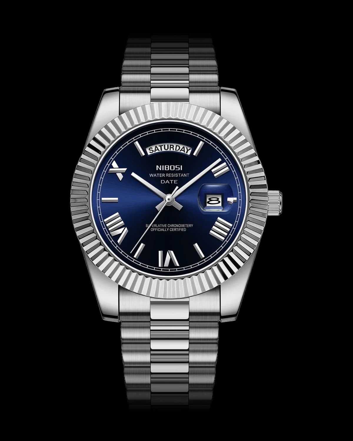 Reloj NIBOSI 1985 Imperial Clásico, acero · esfera azul — referencia NB-IMC-SVBL