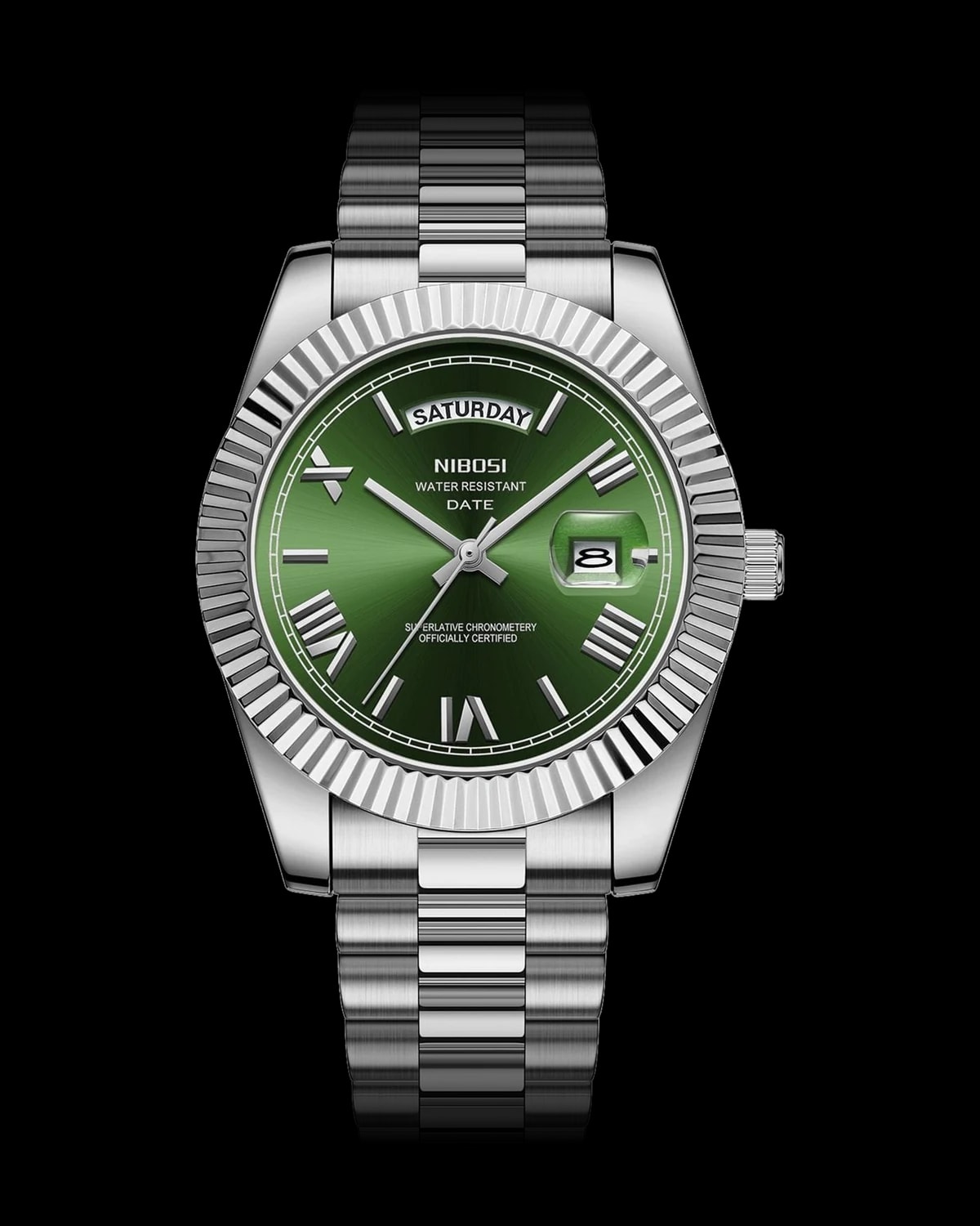 Reloj NIBOSI 1985 Imperial Clásico, acero · esfera verde — referencia NB-IMC-SVGN