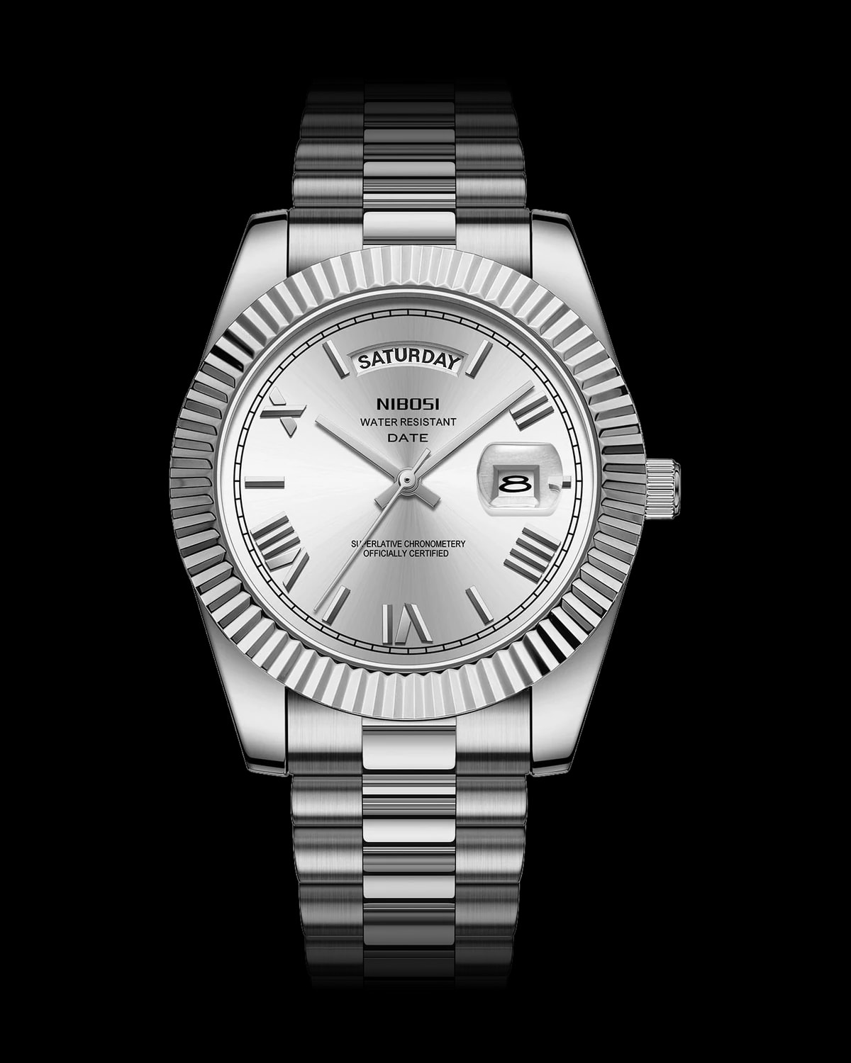 Reloj NIBOSI 1985 Imperial Clásico, acero · esfera plateada — referencia NB-IMC-SVSL
