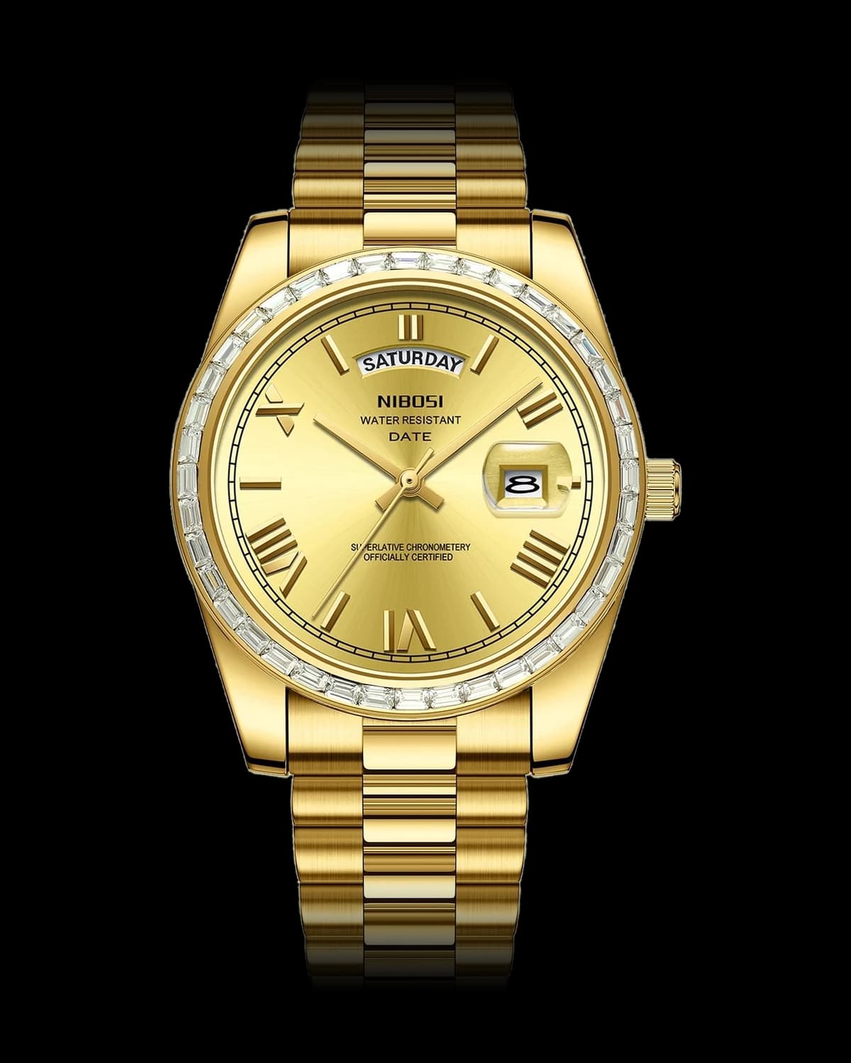 Reloj NIBOSI 1985 Imperial Diamante, dorado · esfera champagne — referencia NB-IMD-GDCH