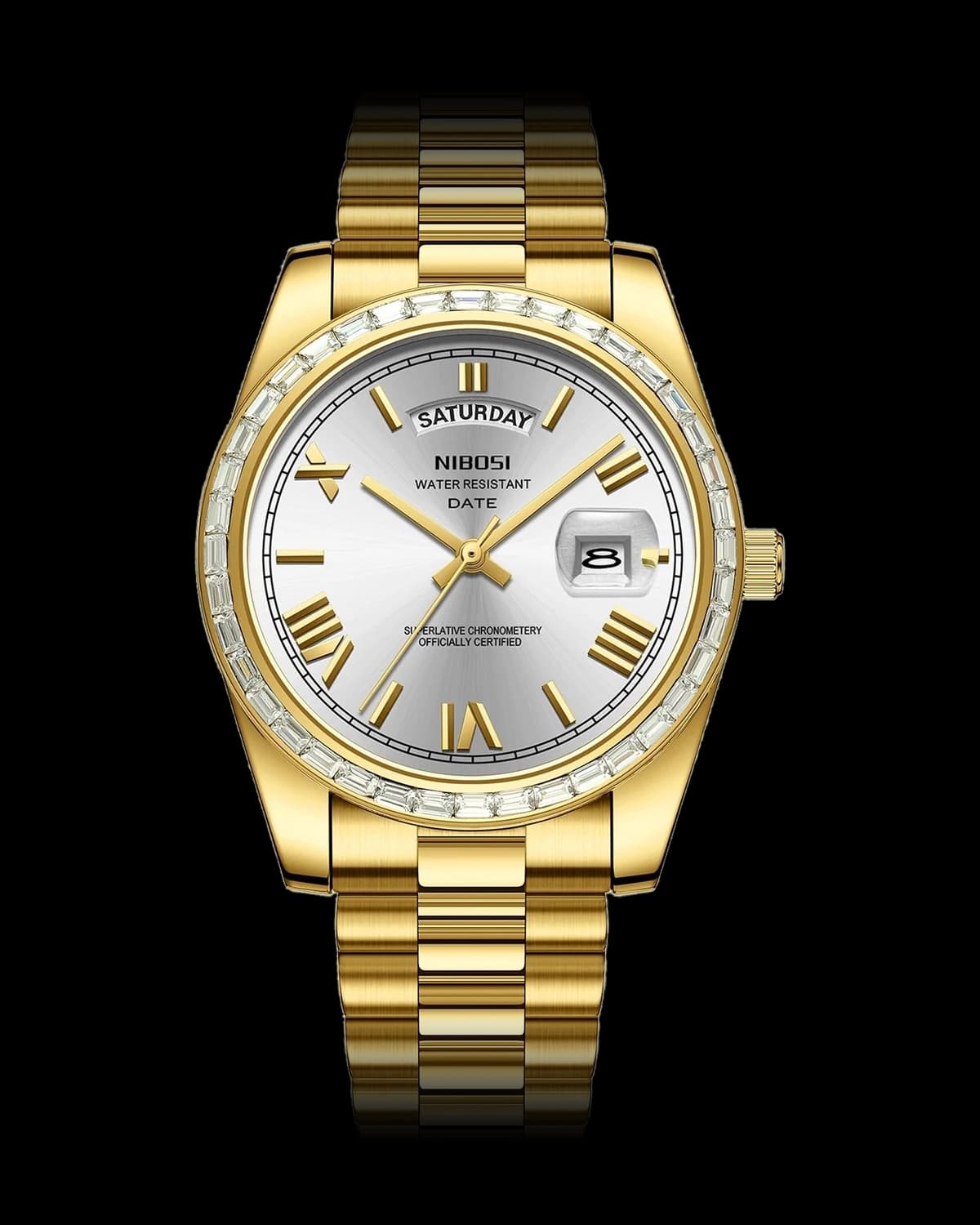 Reloj NIBOSI 1985 Imperial Diamante, dorado · esfera blanca — referencia NB-IMD-GDWH
