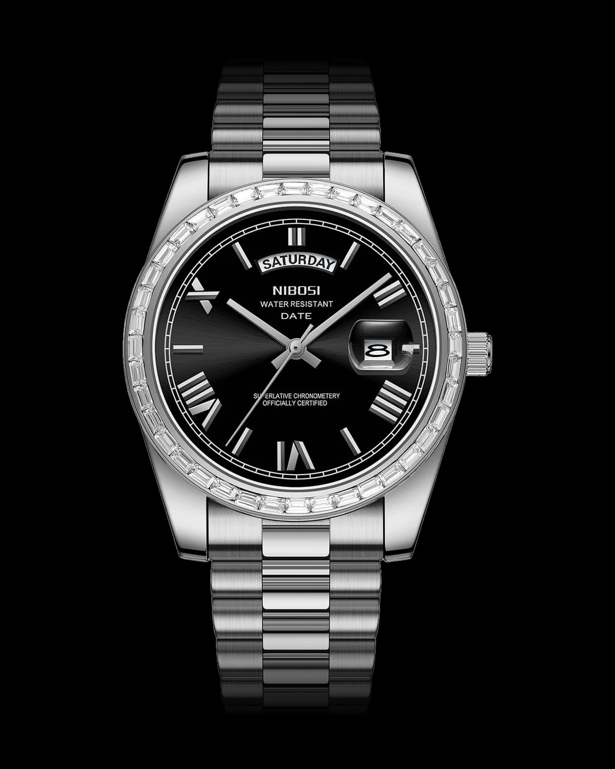 Reloj NIBOSI 1985 Imperial Diamante, acero · esfera negra — referencia NB-IMD-SVBK