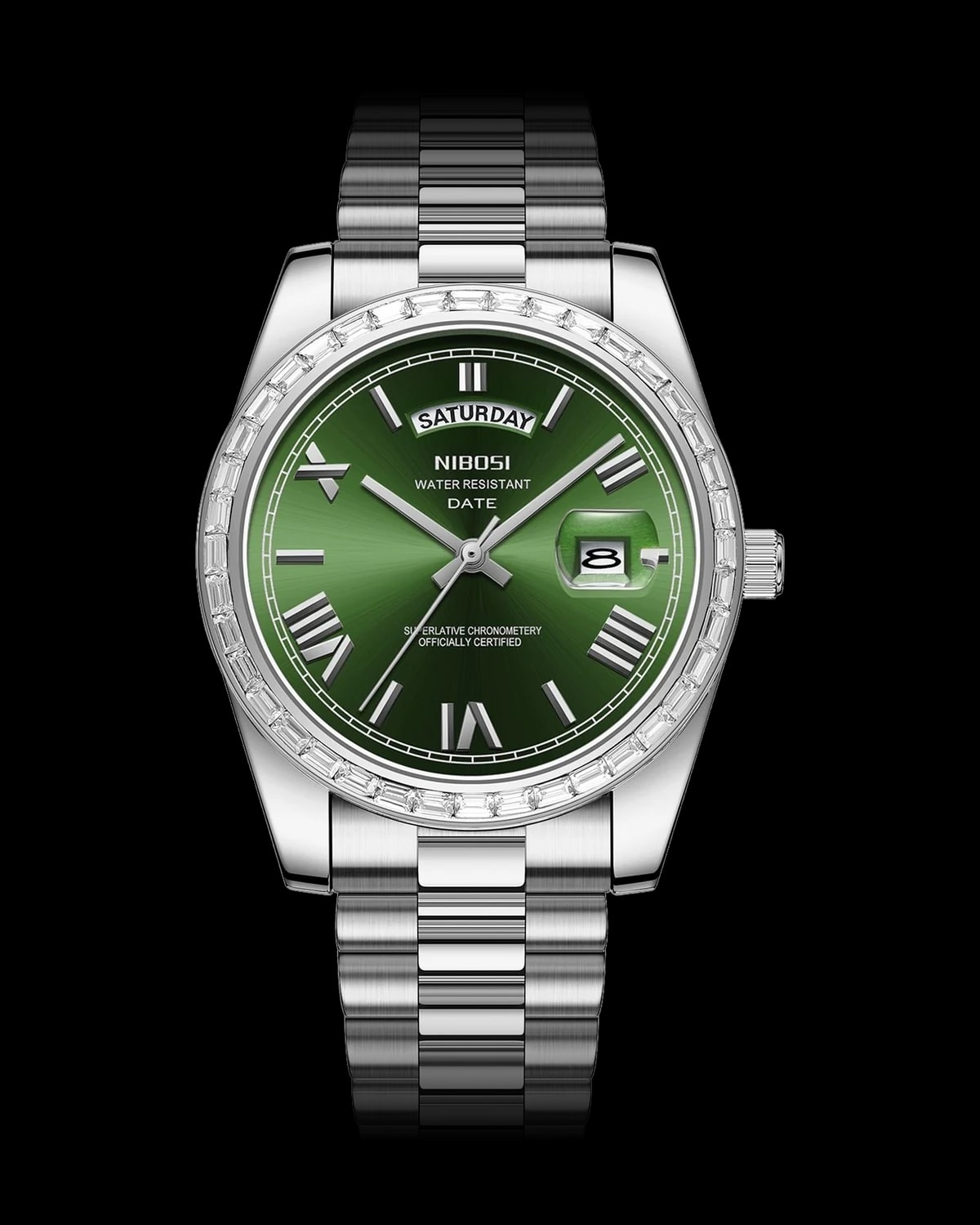 Reloj NIBOSI 1985 Imperial Diamante, acero · esfera verde — referencia NB-IMD-SVGN