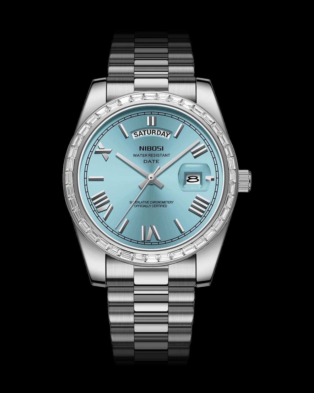 Reloj NIBOSI 1985 Imperial Diamante, acero · esfera celeste — referencia NB-IMD-SVIB