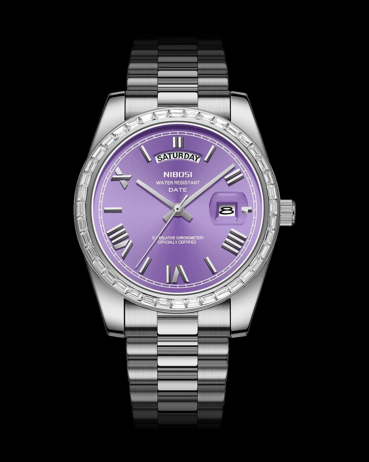 Reloj NIBOSI 1985 Imperial Diamante, acero · esfera lila — referencia NB-IMD-SVLV