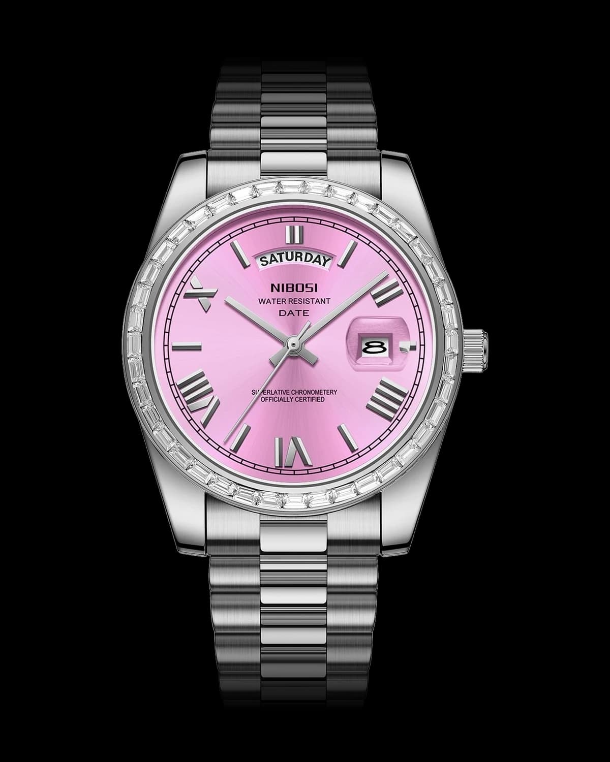 Reloj NIBOSI 1985 Imperial Diamante, acero · esfera rosa — referencia NB-IMD-SVPK