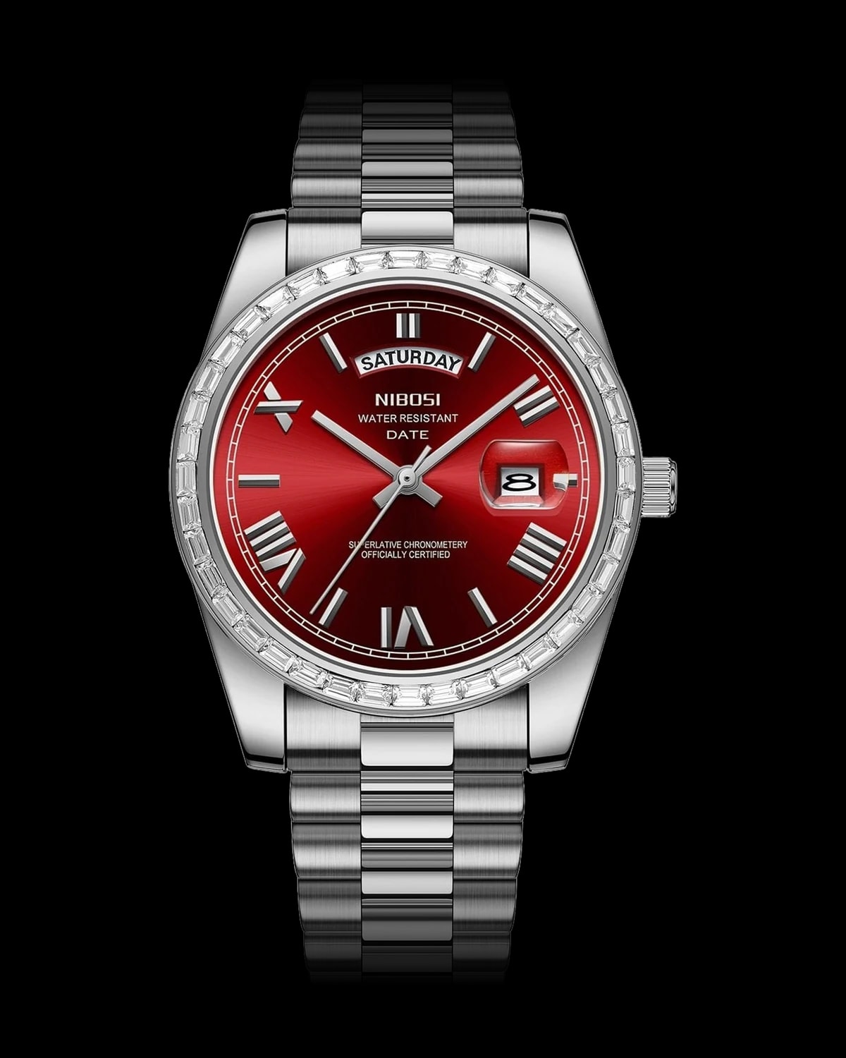 Reloj NIBOSI 1985 Imperial Diamante, acero · esfera roja — referencia NB-IMD-SVRD
