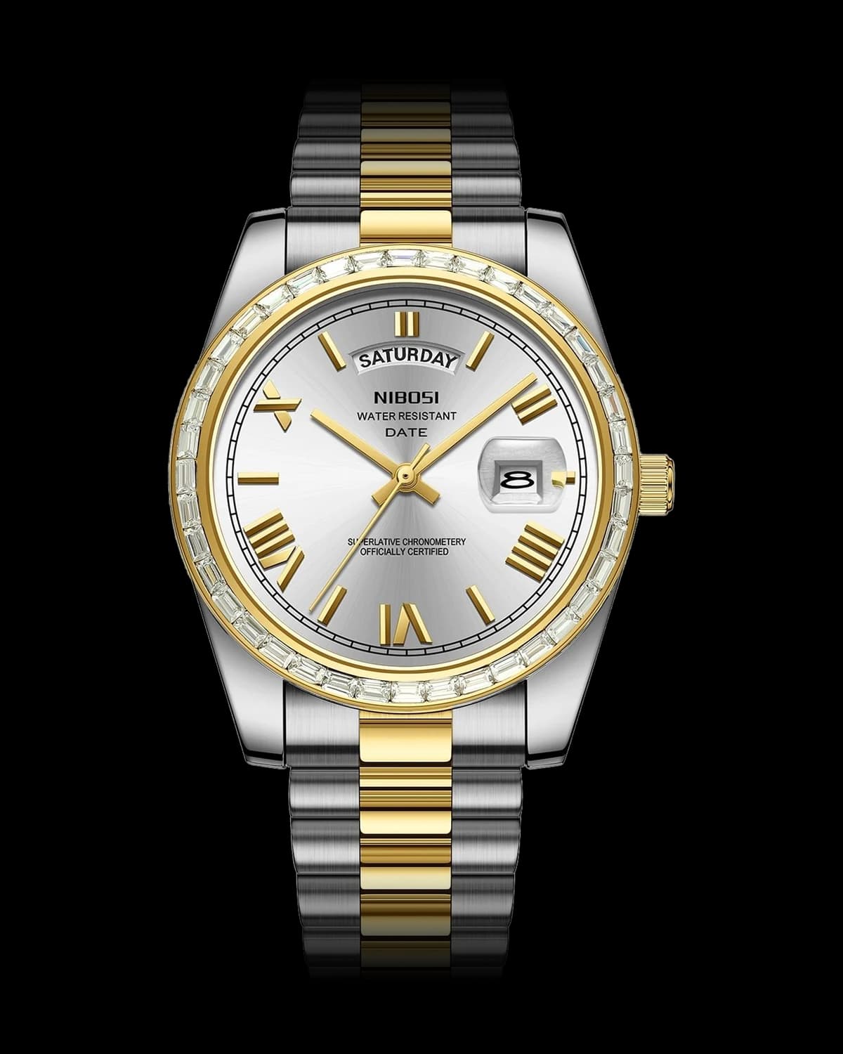 Reloj NIBOSI 1985 Imperial Diamante, bicolor · esfera blanca — referencia NB-IMD-TTWH