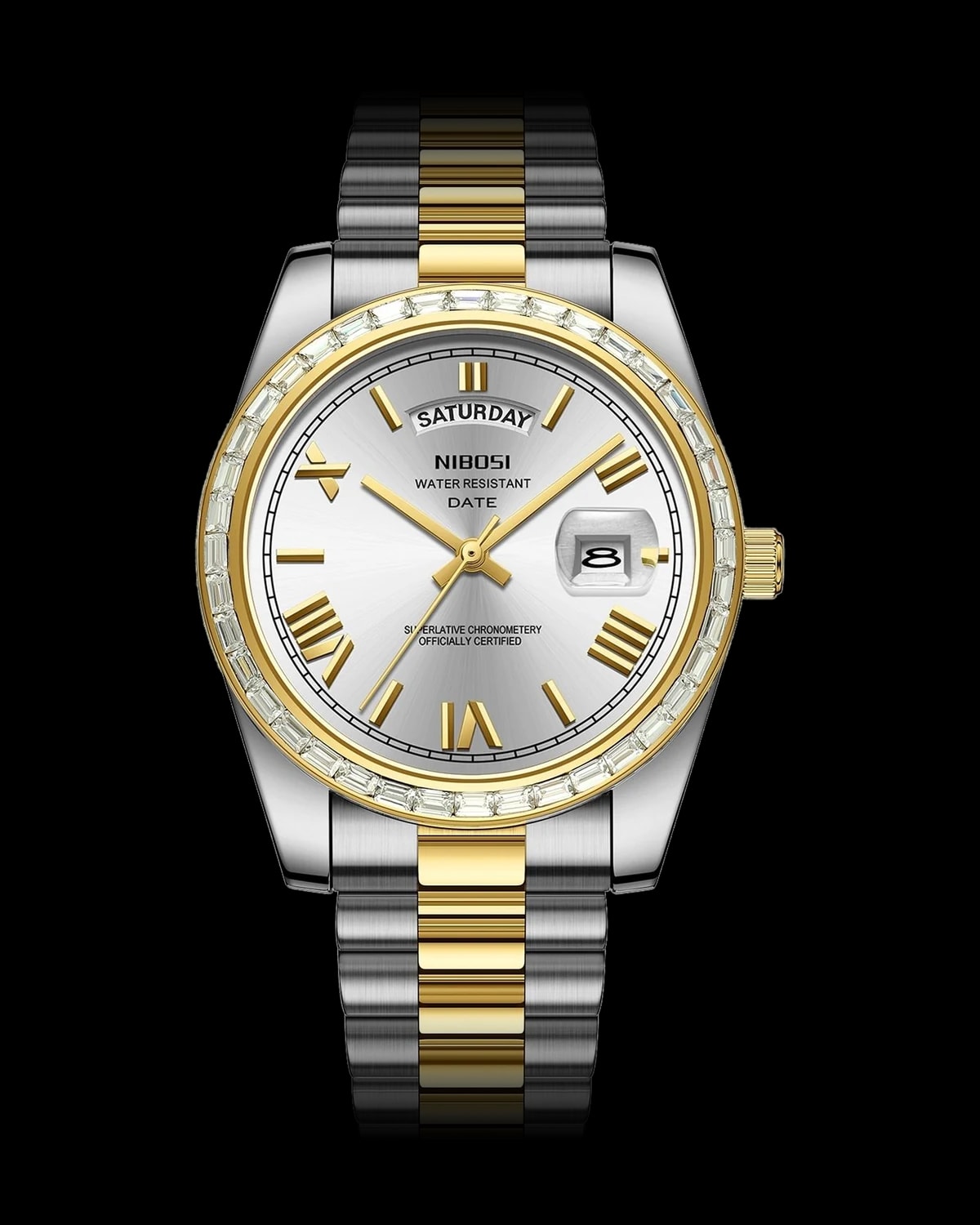 Reloj NIBOSI 1985 Imperial Diamante, bicolor · esfera blanca — referencia NB-IMD-TTWH