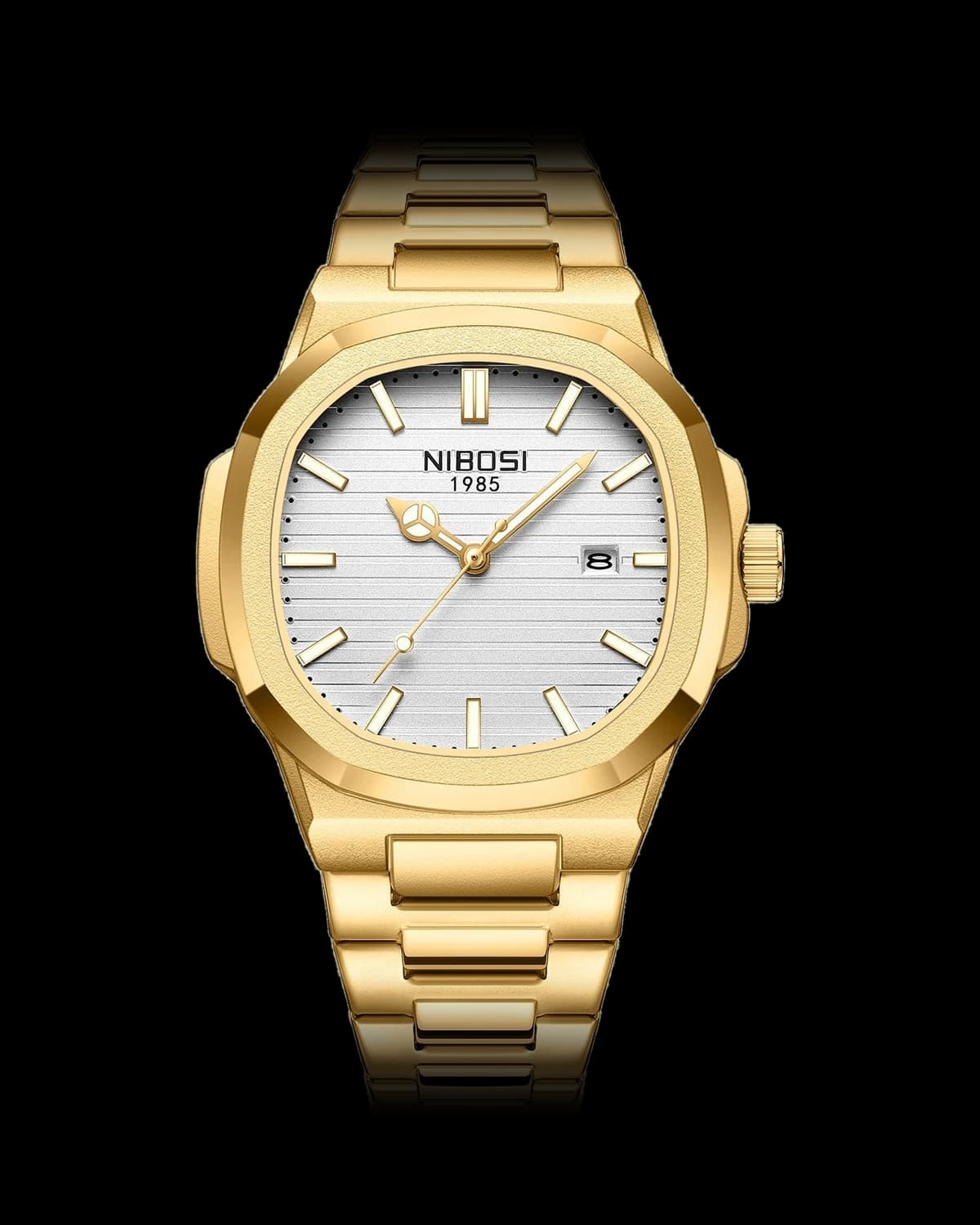 Reloj NIBOSI 1985 Octa, dorado · esfera blanca — referencia NB-OCT-GDWH
