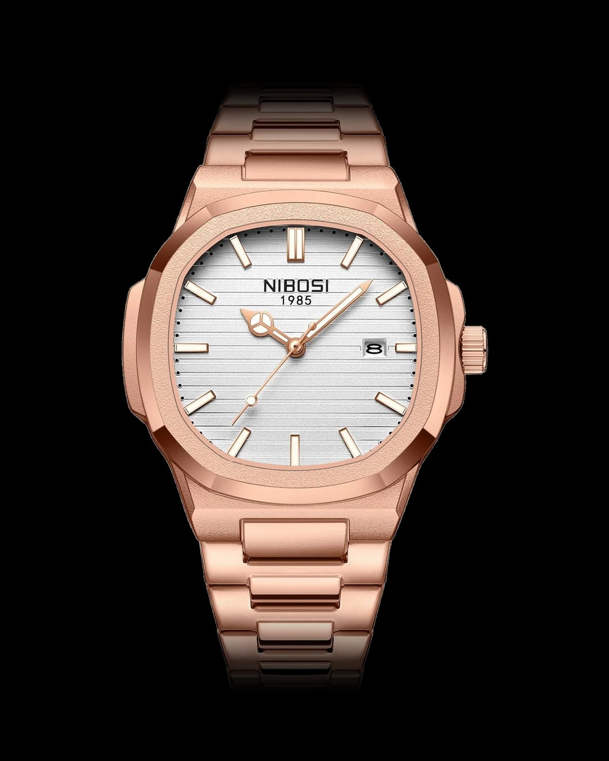 Reloj NIBOSI 1985 Octa, oro rosa · esfera blanca — referencia NB-OCT-RGWH