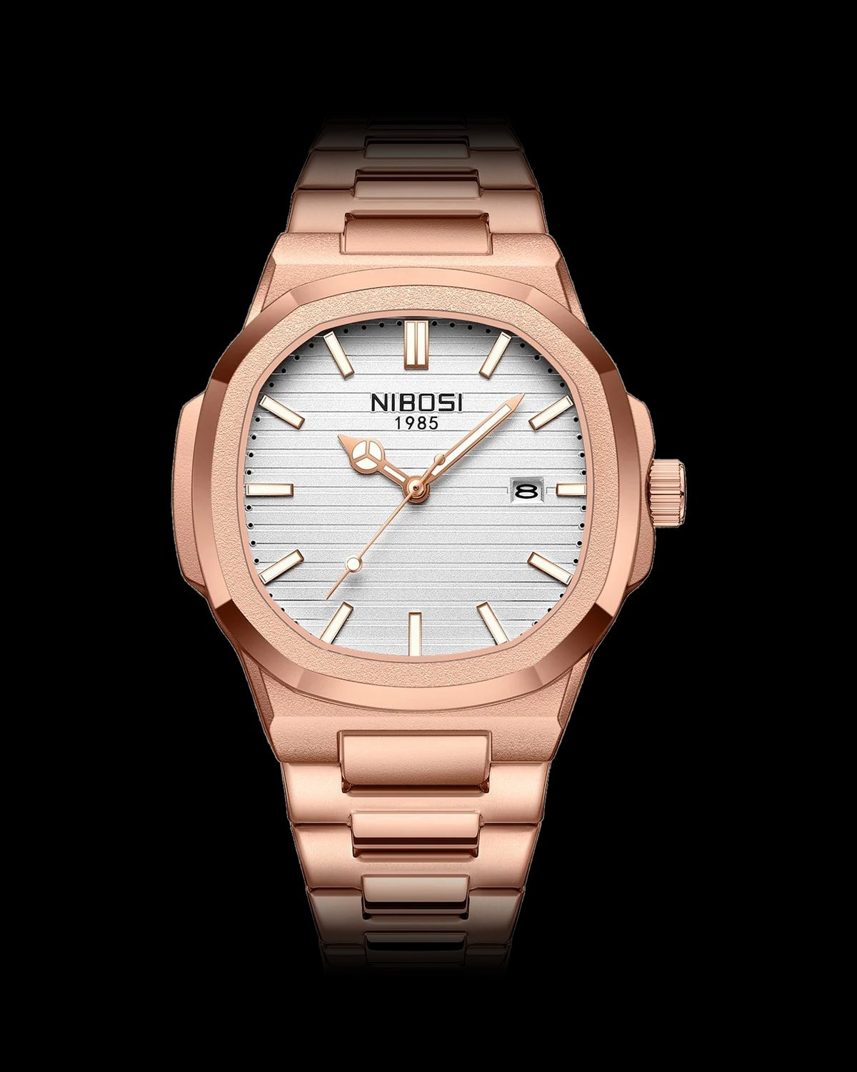 Reloj NIBOSI 1985 Octa, oro rosa · esfera blanca — referencia NB-OCT-RGWH