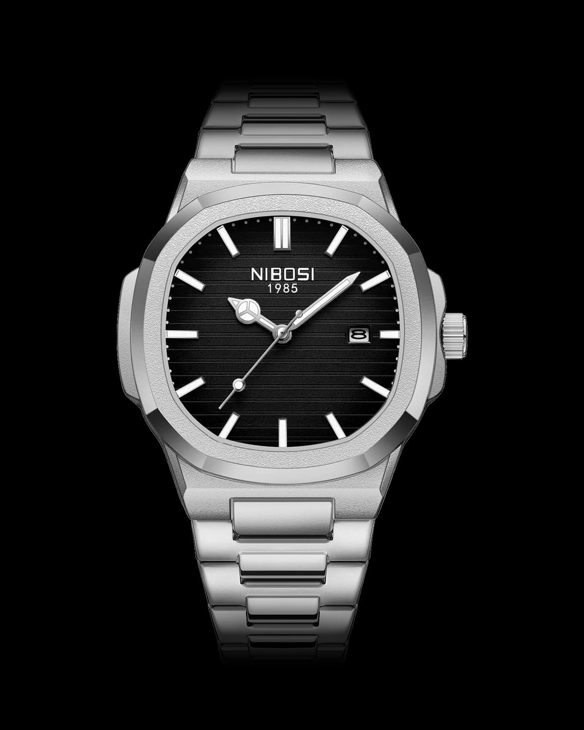 Reloj NIBOSI 1985 Octa, acero · esfera negra — referencia NB-OCT-SVBK