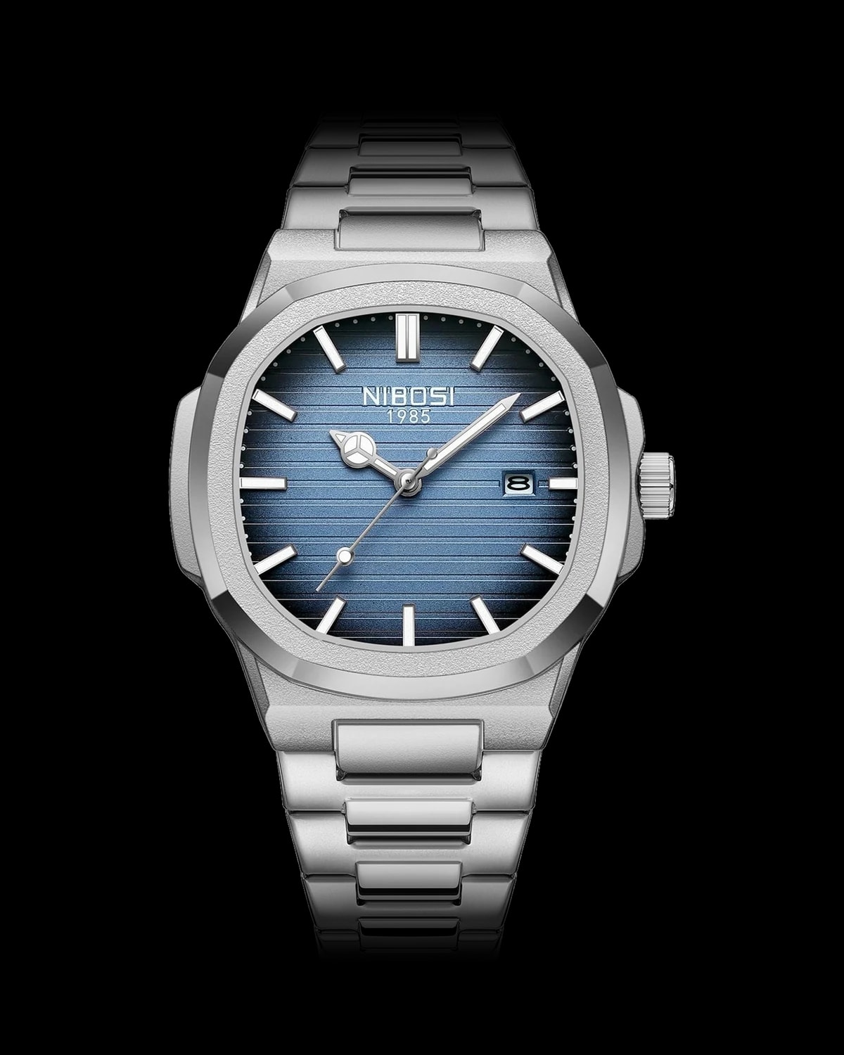 Reloj NIBOSI 1985 Octa, acero · esfera azul — referencia NB-OCT-SVBL