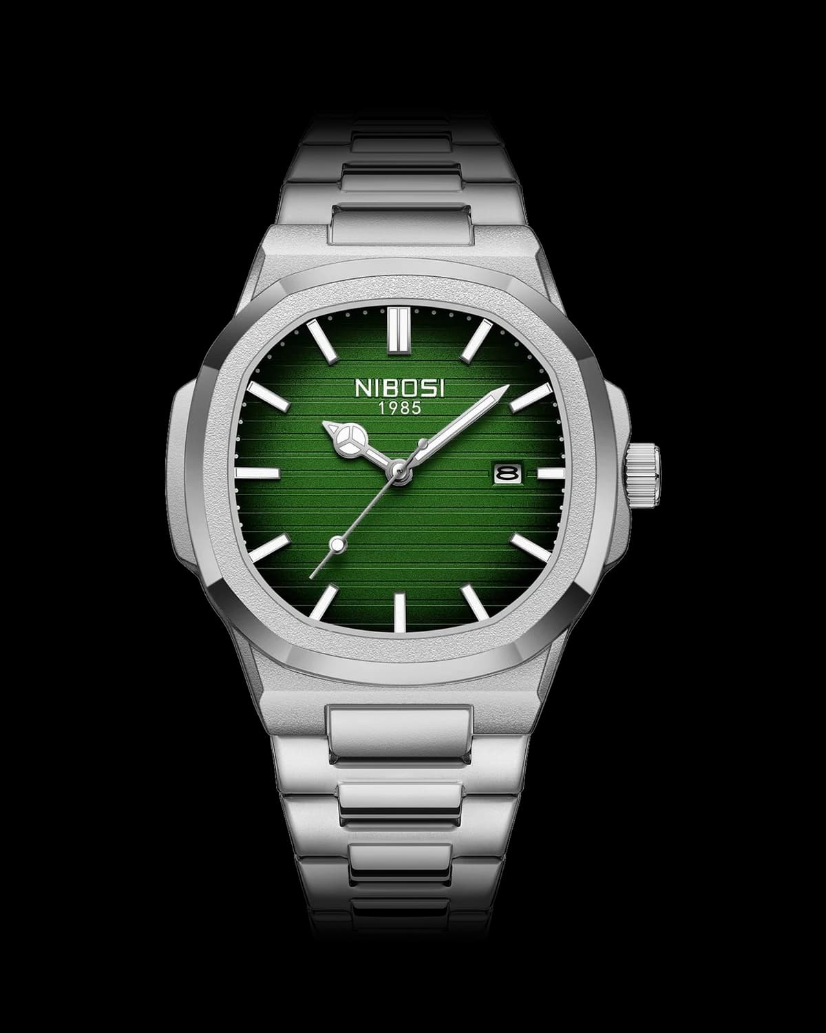 Reloj NIBOSI 1985 Octa, acero · esfera verde — referencia NB-OCT-SVGN