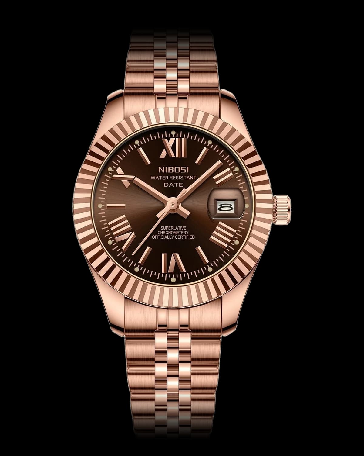 Reloj NIBOSI 1985 Prestige, oro rosa · esfera marrón — referencia NB-PRS-RGBR