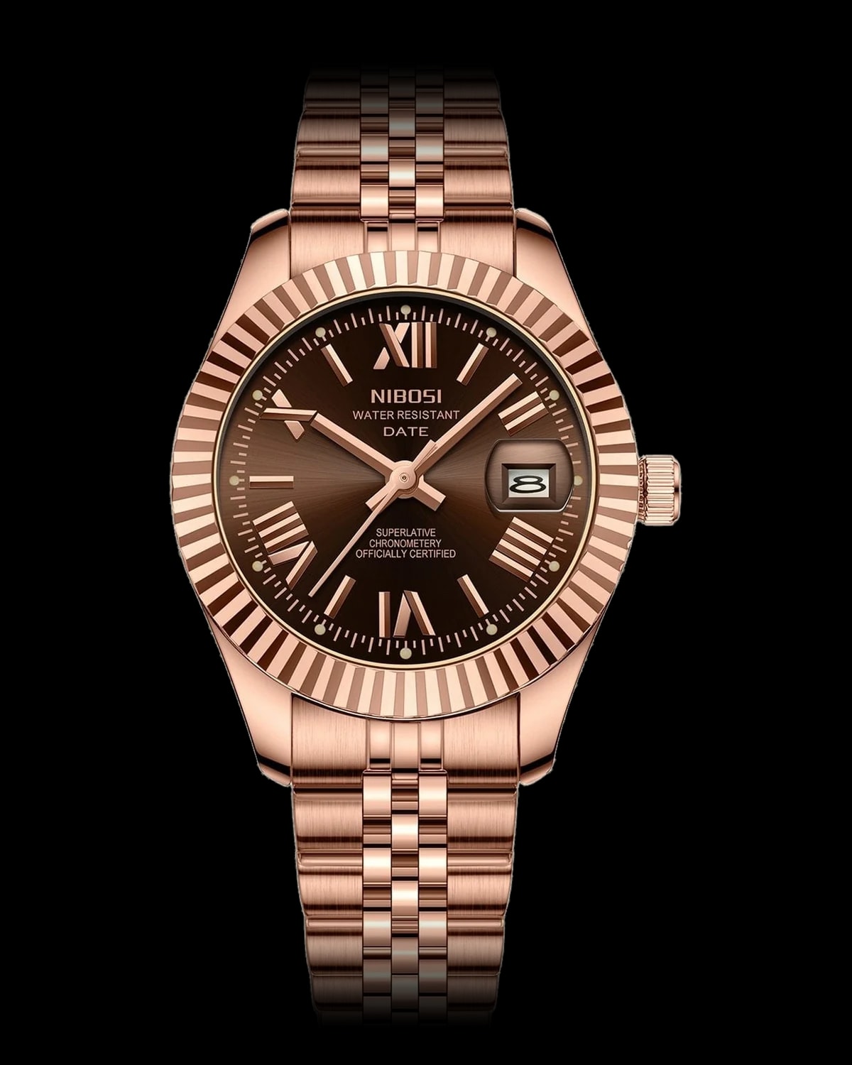 Reloj NIBOSI 1985 Prestige, oro rosa · esfera marrón — referencia NB-PRS-RGBR