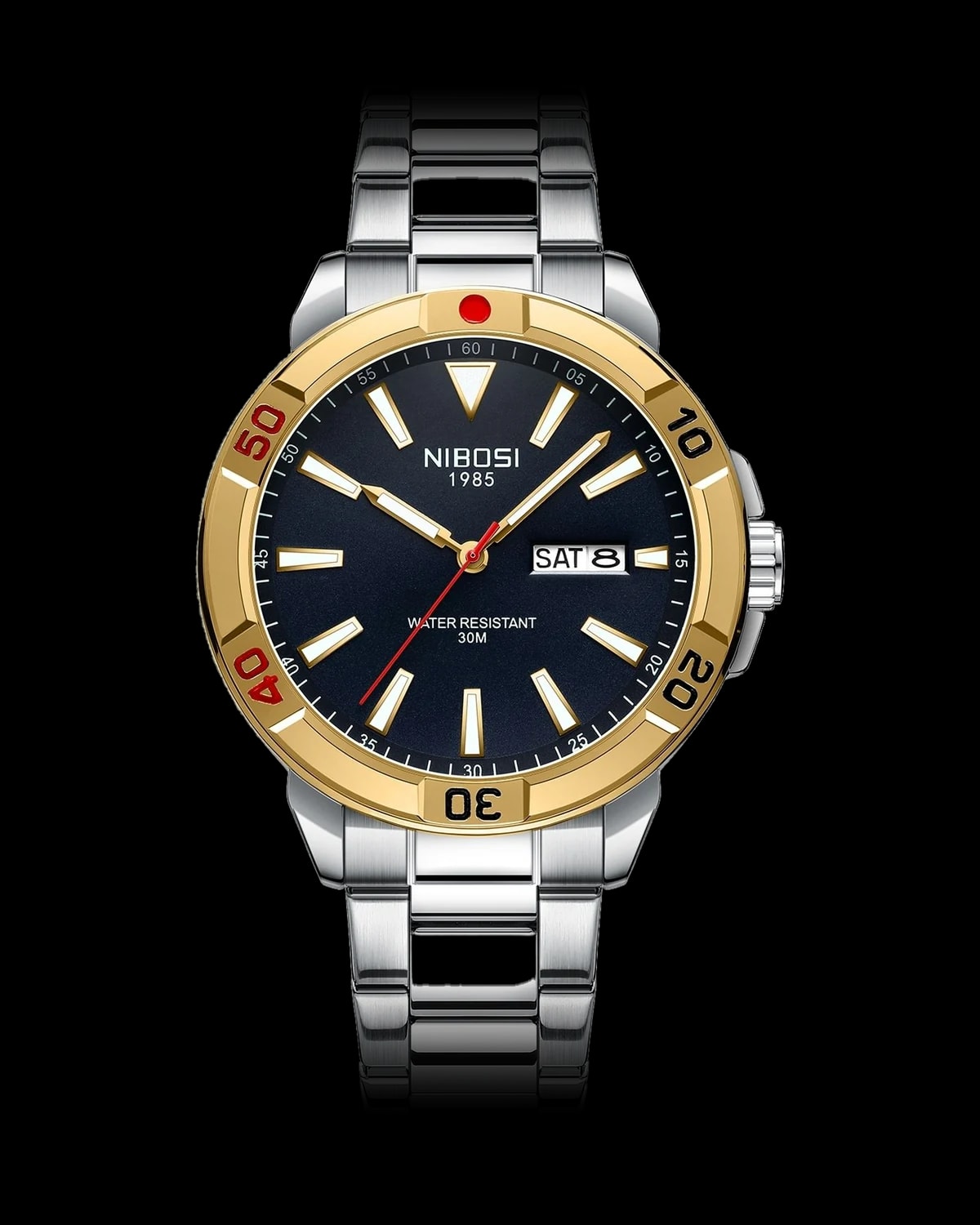 Reloj NIBOSI 1985 Regatta, bicolor · esfera azul marino — referencia NB-RGT-TTNV