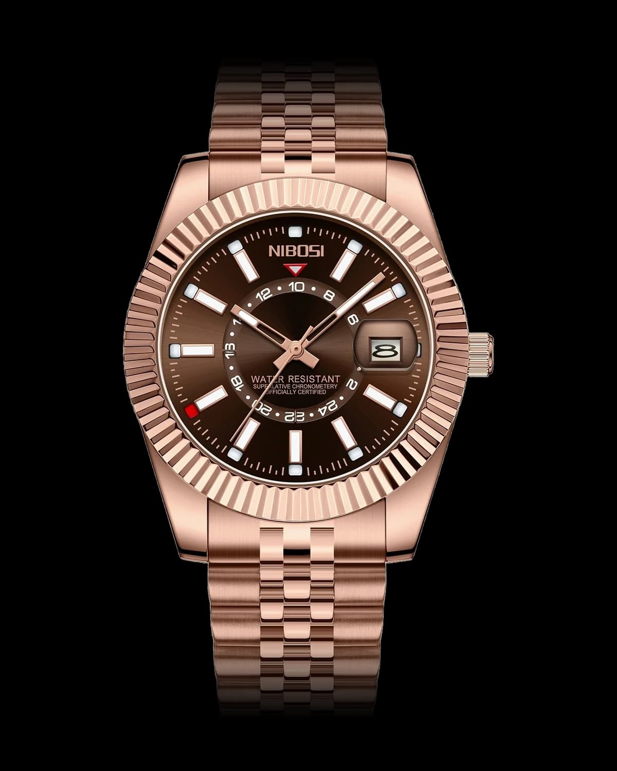 Reloj NIBOSI 1985 Sky Master, oro rosa · esfera marrón — referencia NB-SKY-RGBR