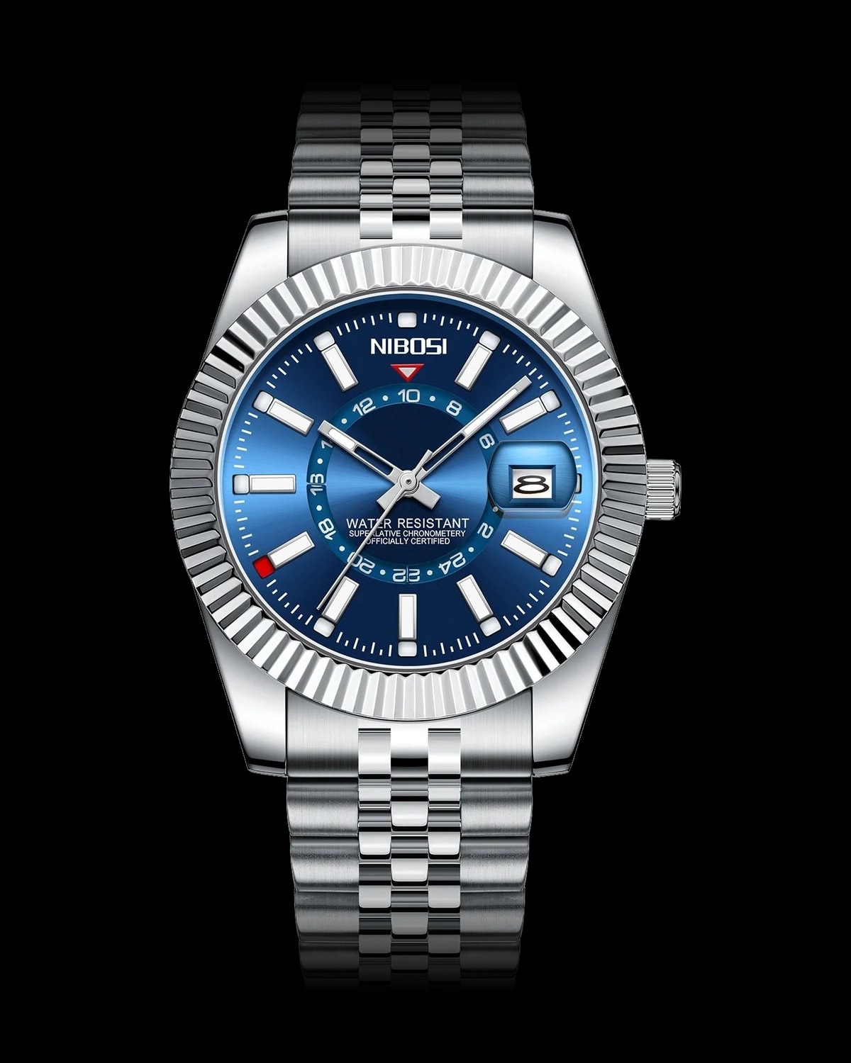 Reloj NIBOSI 1985 Sky Master, acero · esfera azul — referencia NB-SKY-SVBL