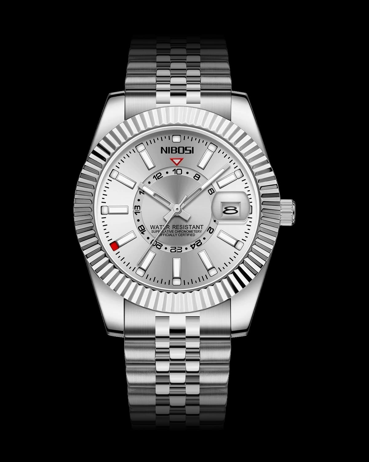 Reloj NIBOSI 1985 Sky Master, acero · esfera plateada — referencia NB-SKY-SVSL