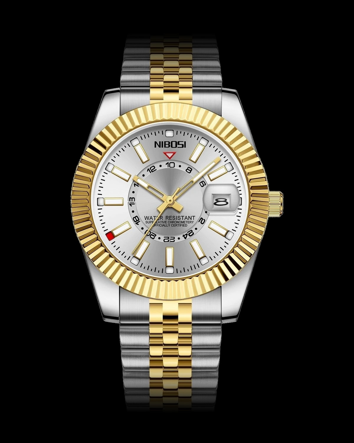 Reloj NIBOSI 1985 Sky Master, bicolor · esfera blanca — referencia NB-SKY-TTWH