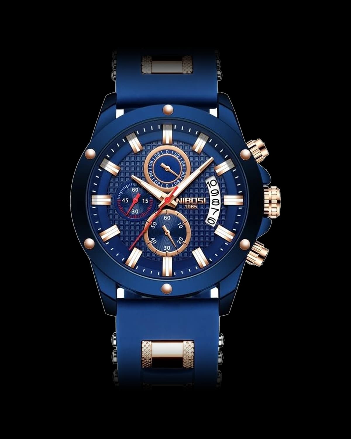 Reloj NIBOSI 1985 Trooper Crono, azul · esfera azul · correa silicona azul — referencia NB-TRP-BUBL-RBL